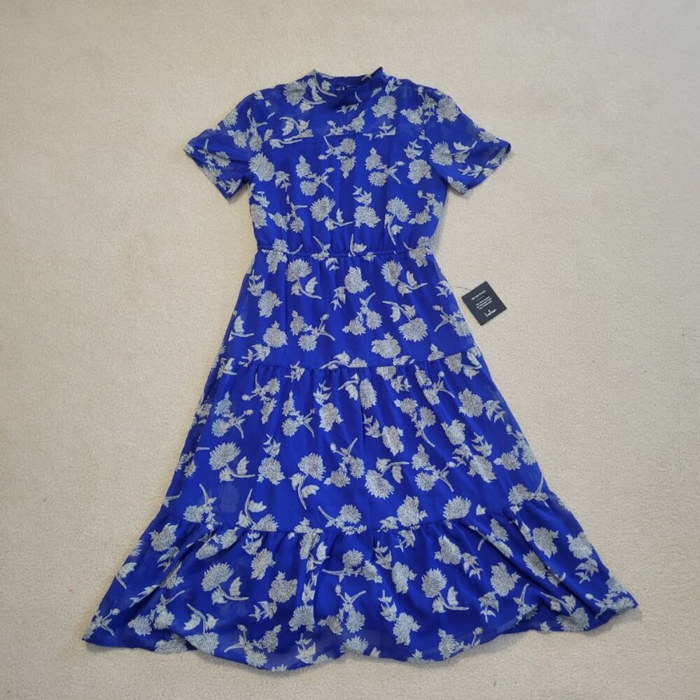 Lulu's Floral Blue Floral Print Midi Dress NWT, Size Small